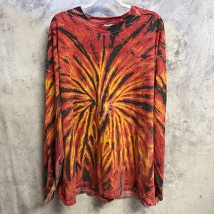 Vintage Tie Dye T Shirt Mens 2XL 26x31 Long Sleeve Orange Red Y2K 90s